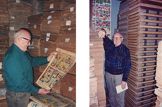 Two photographs of Bill Blackbeard in the San Francisco Academy of Comic Art