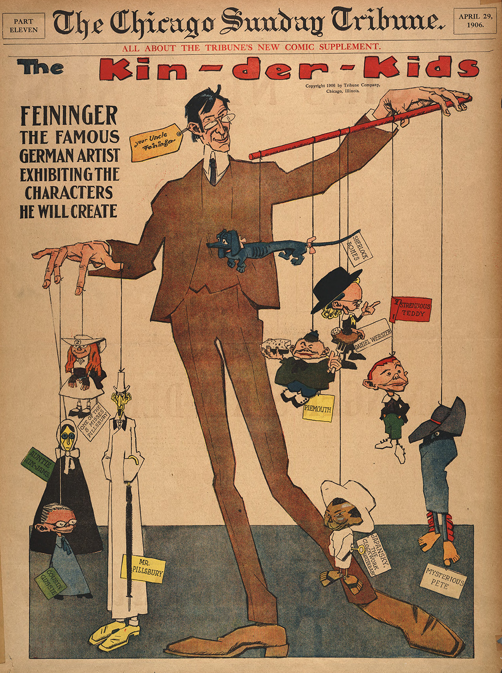 Captioned: Feininger the famous German artist exhibiting the characters he will create