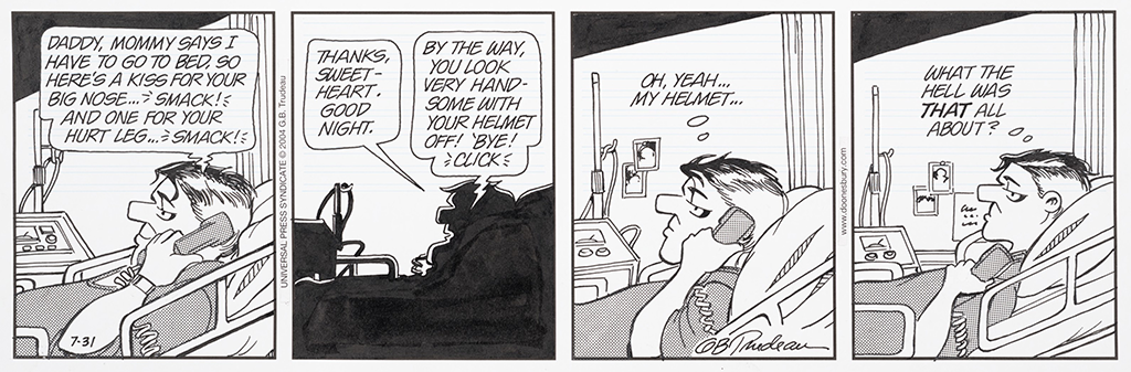 Doonesbury strip in ink and benday overlay in 4 panels