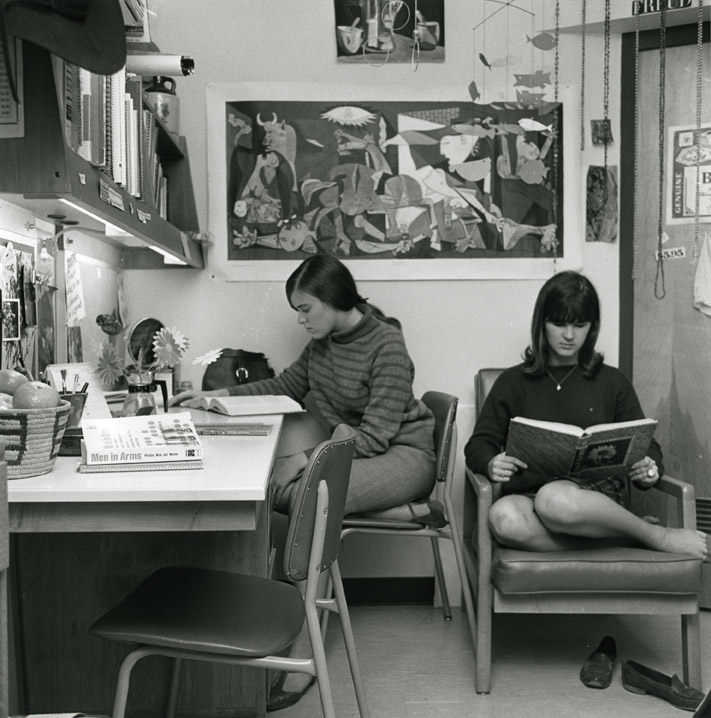 Female students in the study room of their dorm