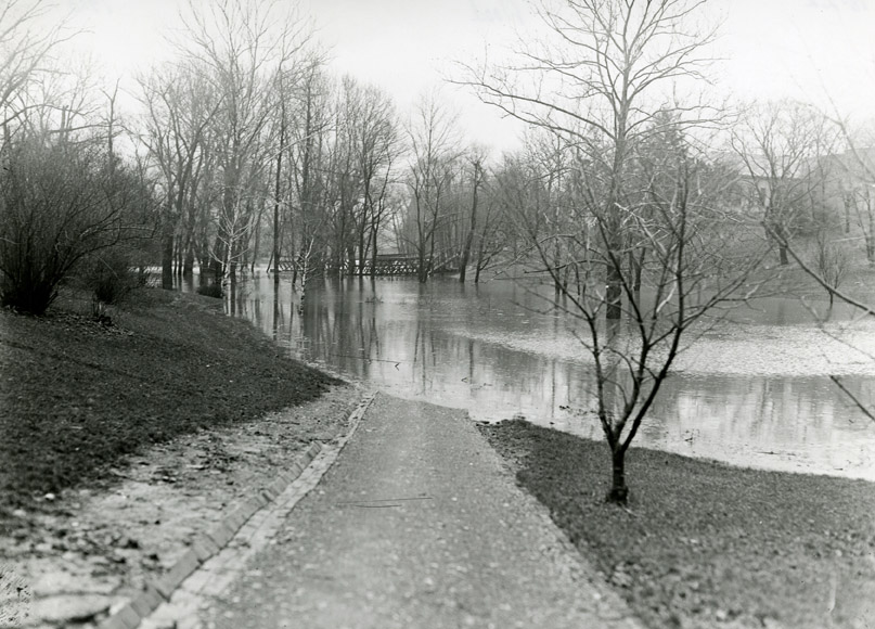 Flood covering pathway to Mirror Lake