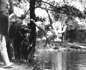 A freshman is tossed into Mirror Lake, 1926
