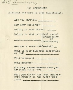Questionnaire for 1887 reunion; (Click to view larger version)