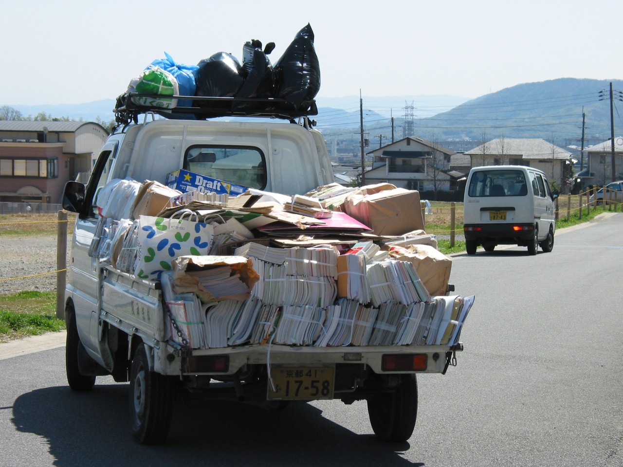 Recycling truck full of manga in Maureen's neighborhood in Kyoto in 2004