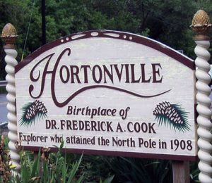 Welcome sign for Hortonville, NY.