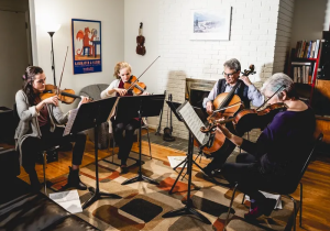 Janus String Quartet rehearsing at home