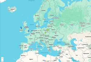 A map with Song Family's footprints in Europe